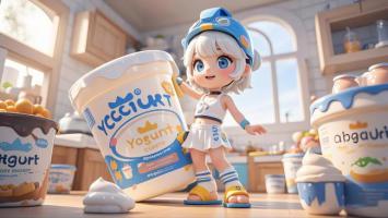 卡通酸奶女孩厨房欢乐场景