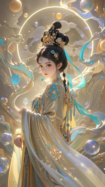 仙侠女神持光立云间，华服璀璨如梦境