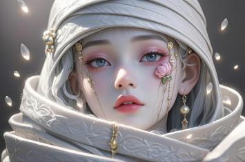 银发少女3D肖像：梦幻头饰与光斑环绕