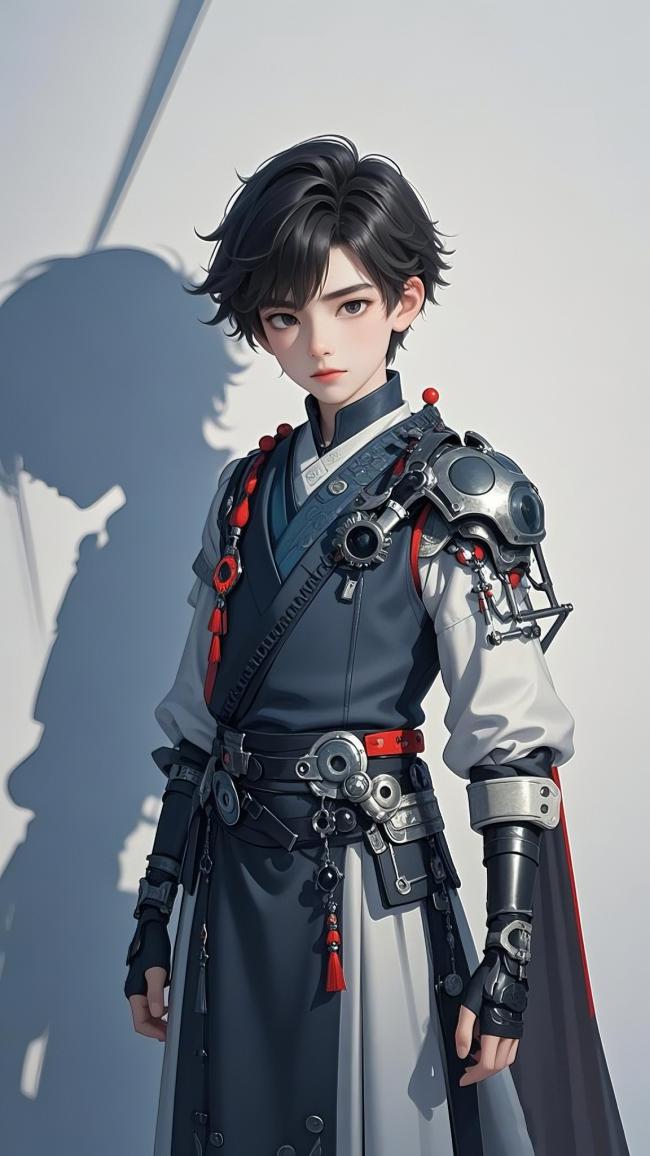 赛博朋克少年汉服战士插画
