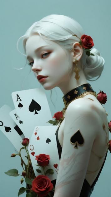白发女郎持牌玫瑰写真风