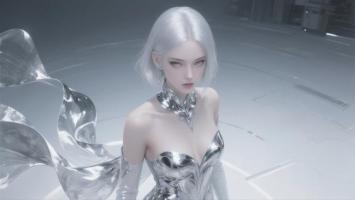 银色机械女战士科幻场景图