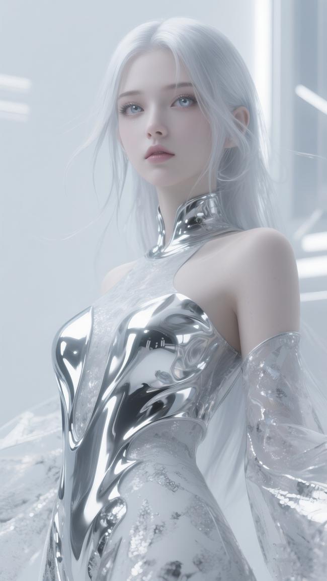 银发未来女战士：液态金属战衣科幻写真