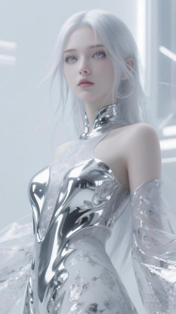 银发未来女战士：液态金属战衣科幻写真