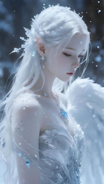 冰雪精灵少女写真：银发冰晶妆容梦幻唯美