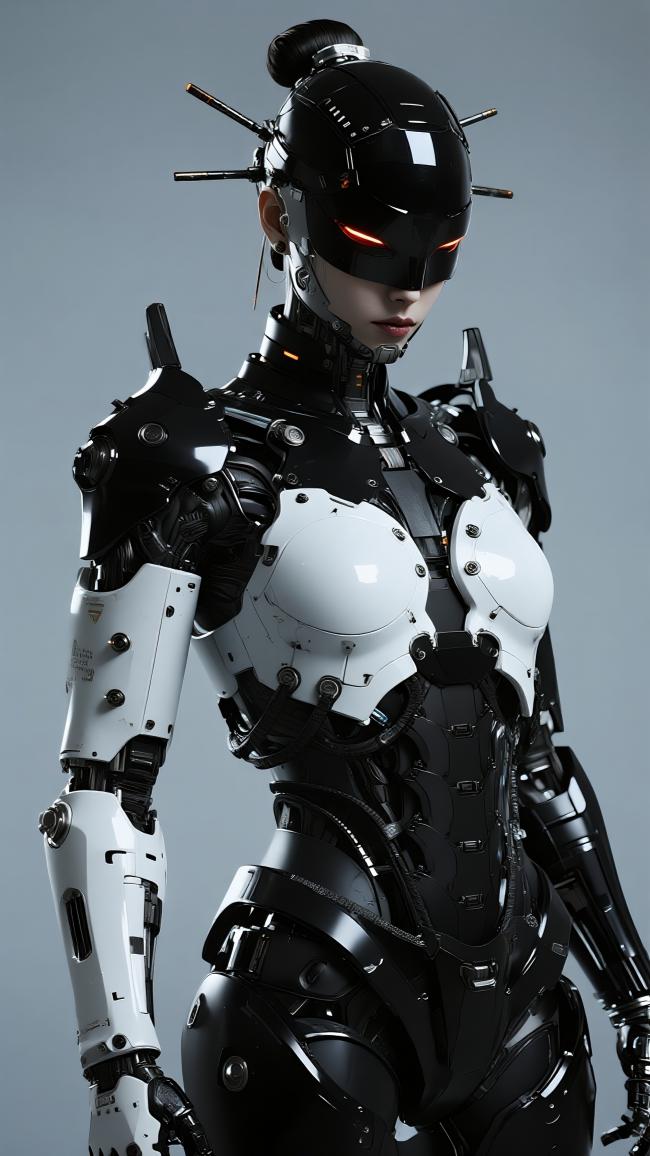 赛博朋克女机甲战士，红瞳金属战甲