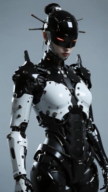 赛博朋克女机甲战士，红瞳金属战甲