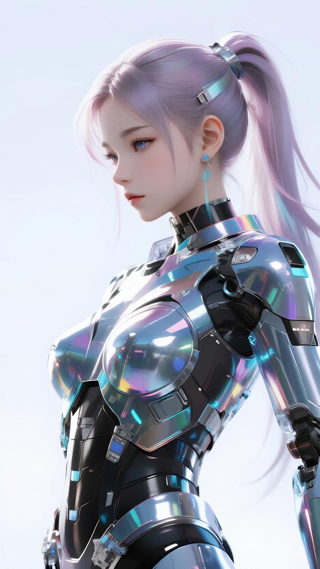 赛博朋克女战士金属装甲侧影