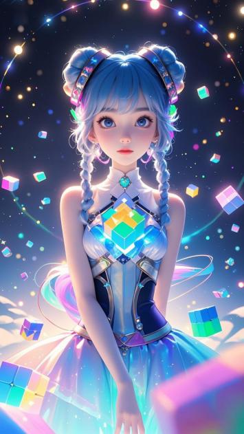 蓝发少女赛博朋克幻想插画