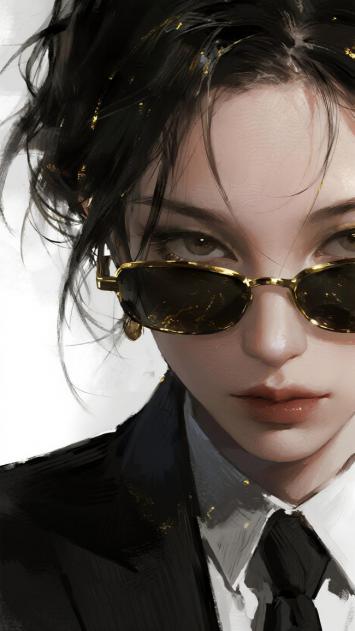 赛博朋克女郎特写：墨镜金箔冷艳风