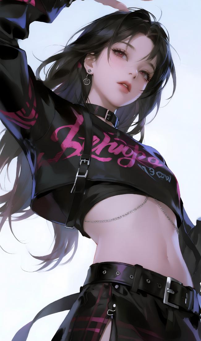 黑粉潮服少女二次元立绘插画