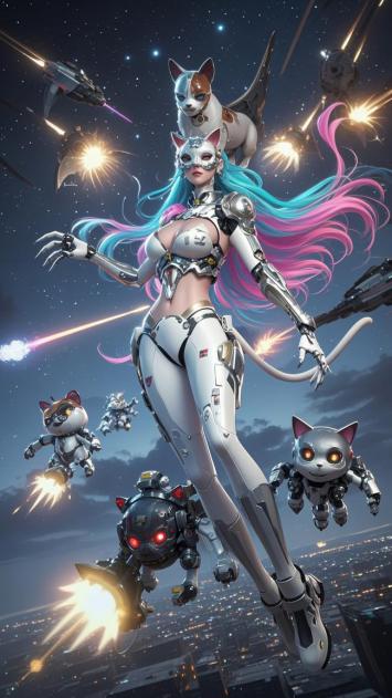赛博猫女战士太空激战海报