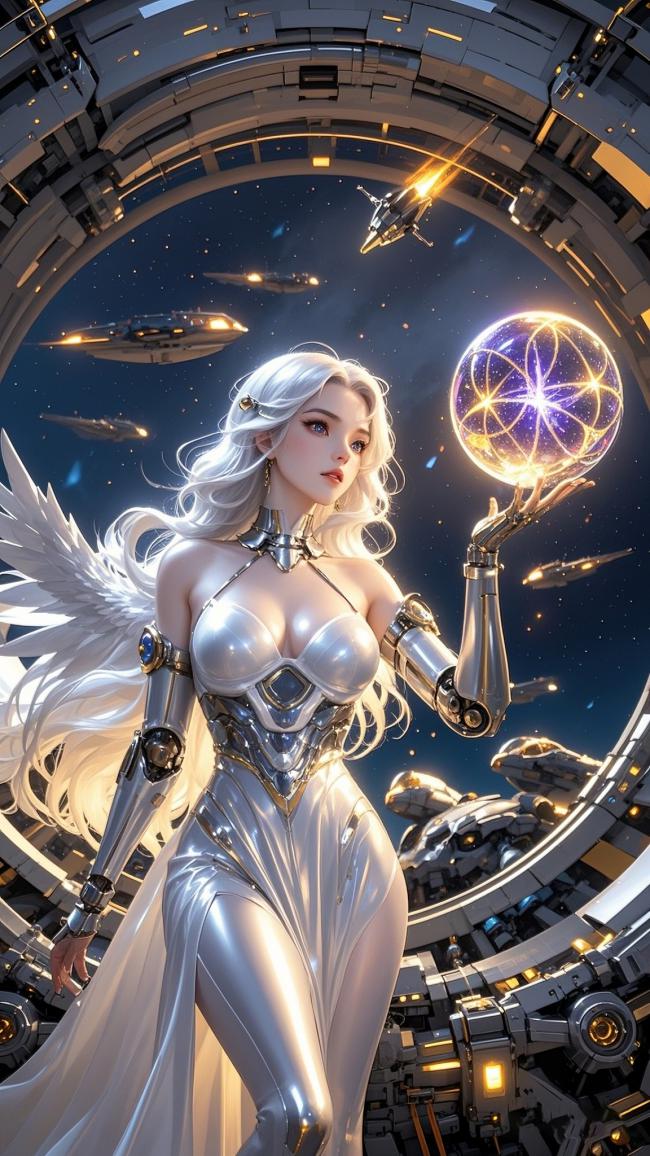 赛博天使持星核，太空站中的未来女神
