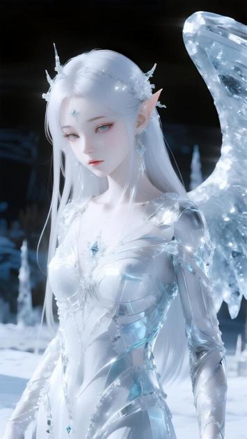 冰霜女神3D渲染图，晶莹剔透的奇幻造型