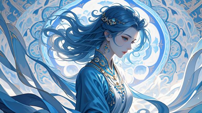 蓝发仙子新国潮插画