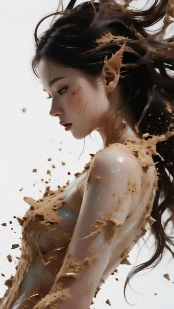 泥浆飞溅的精灵少女写实肖像