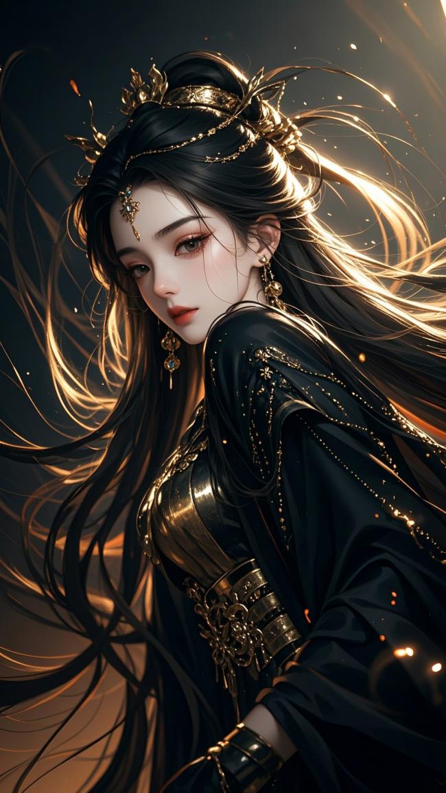 黑金仙侠女神 3D渲染高清插画