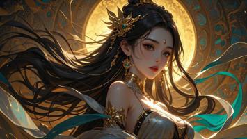 古风仙侠女神工笔重彩插画