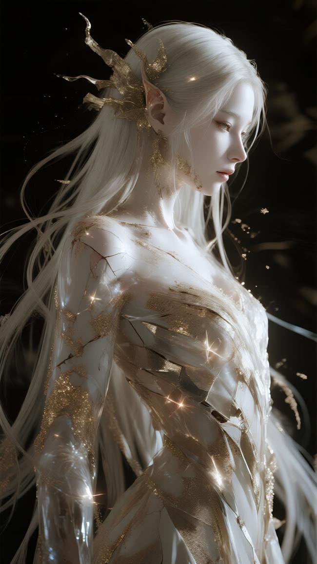 白发精灵女神·暗金光纹幻境图