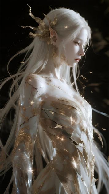 白发精灵女神·暗金光纹幻境图
