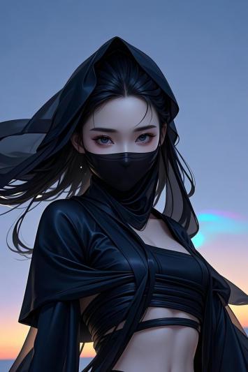 黑袍忍者黄昏写真