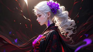 紫衣银发仙子，暗红流光中的东方幻想之美