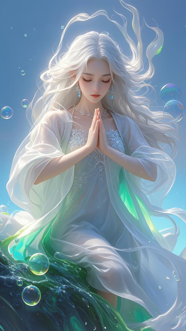 仙气少女水中祈愿图
