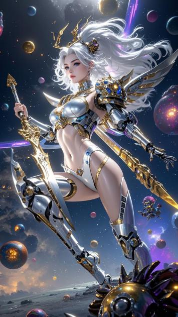 赛博朋克机甲女战士星际战斗图