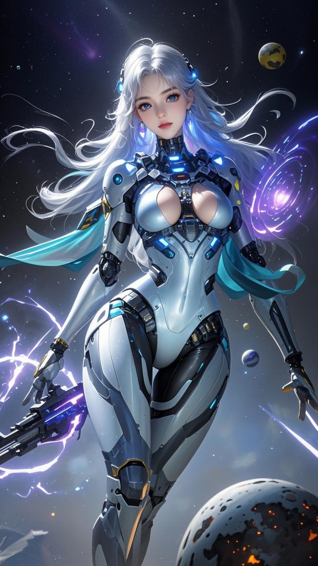 赛博朋克女战士宇宙激战场景