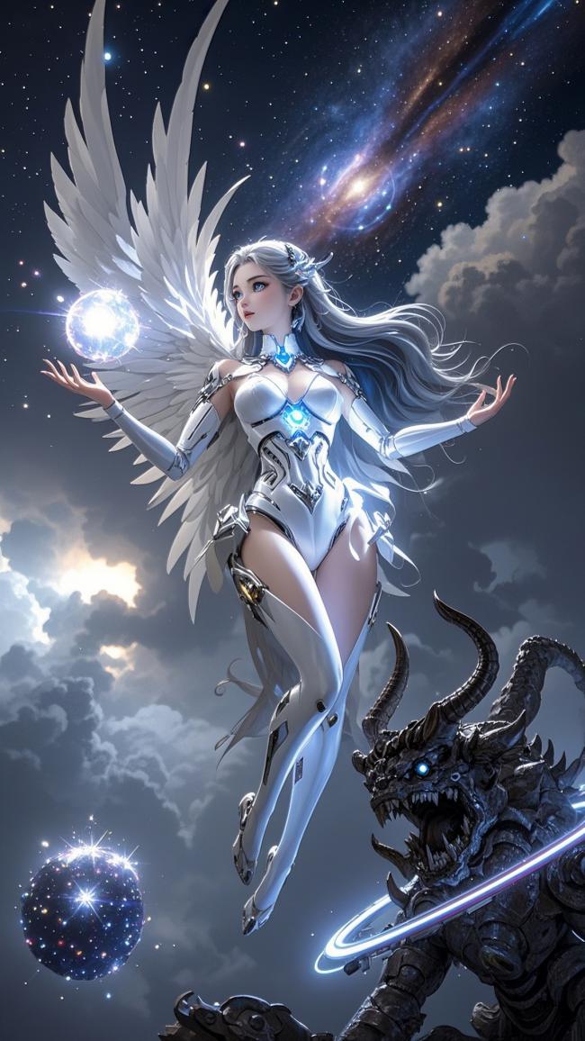 赛博天使与机械恶魔对峙星际战场