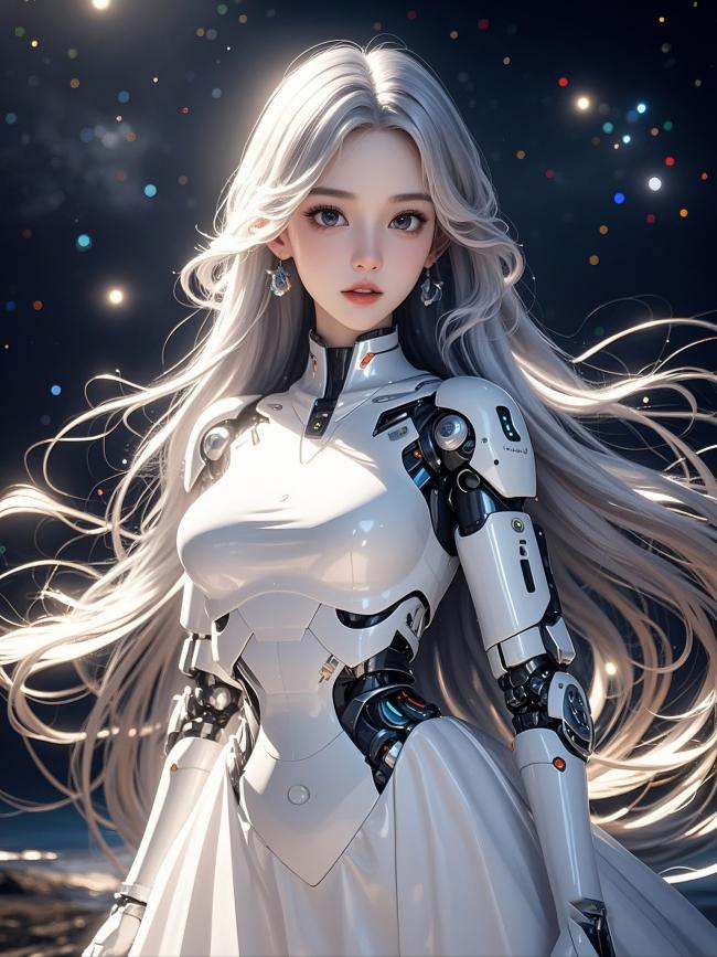 银发机甲女战士·赛博朋克星空写真