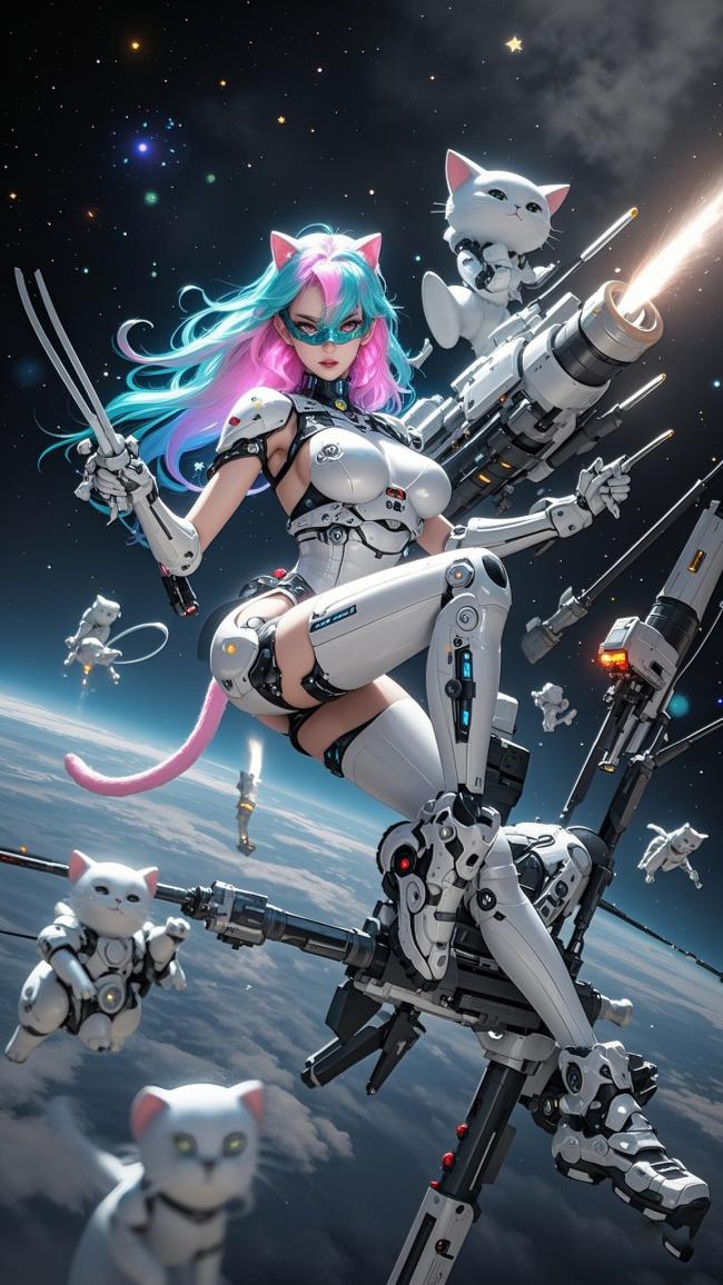 赛博猫娘太空激战：霓虹机甲与星海对决
