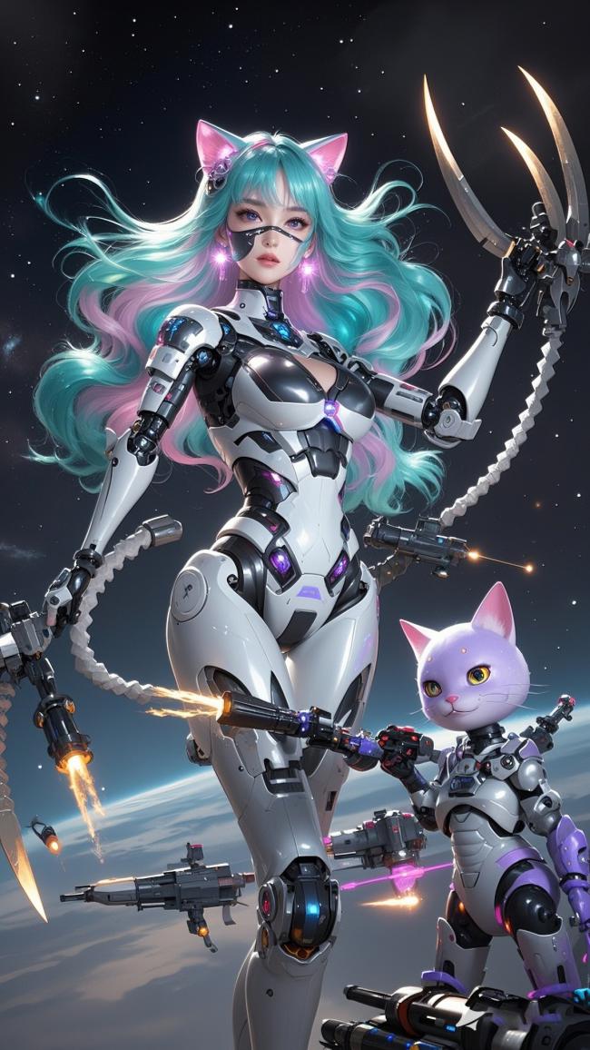 赛博猫女战士太空激战场景