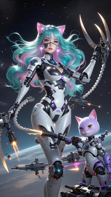 赛博猫女战士太空激战场景
