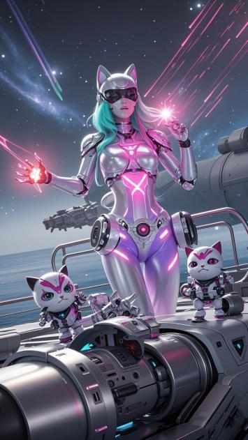 赛博猫女战士太空激战场景