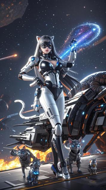 赛博猫女战士持能战太空战舰