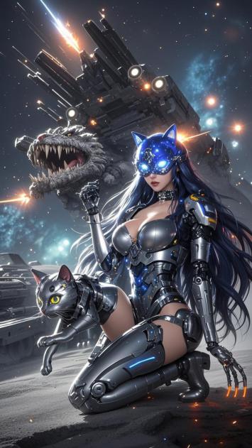 赛博猫女与机械巨龙的星际对决