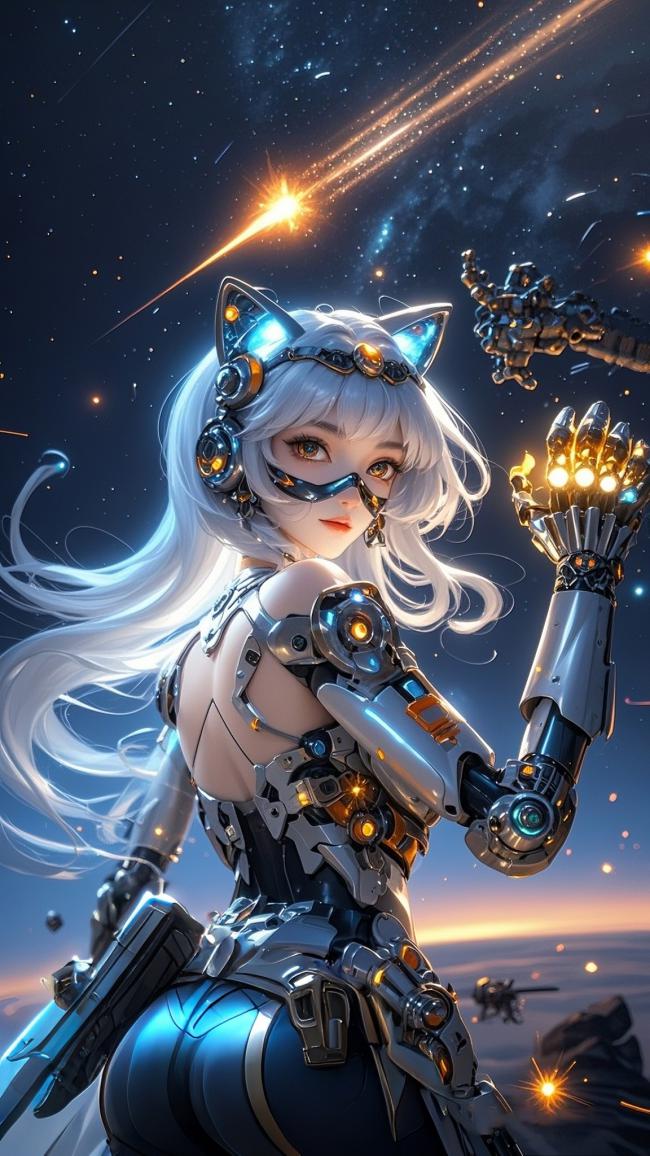 赛博猫耳女战士：星海中的机械女神