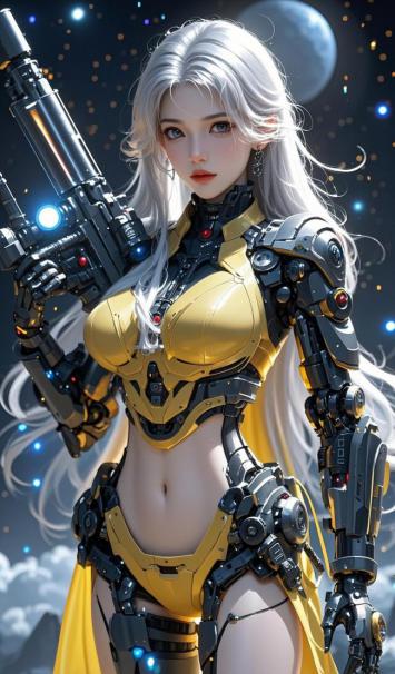 银发机甲女战士：赛博朋克星空战场
