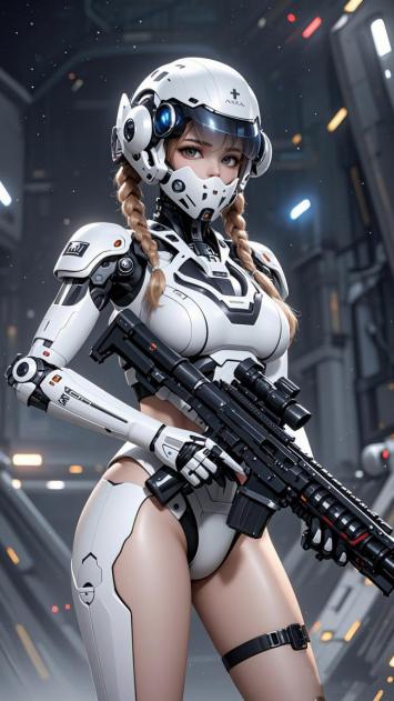 赛博朋克女战士持枪特写