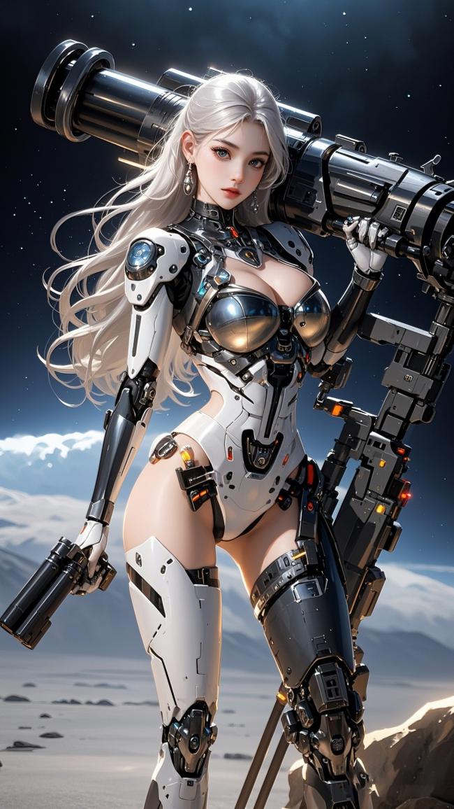 银发机甲女战士：赛博朋克星空战场