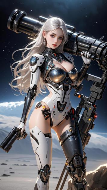 银发机甲女战士：赛博朋克星空战场