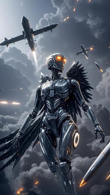 赛博天使战云对决：机甲羽翼与导弹风暴