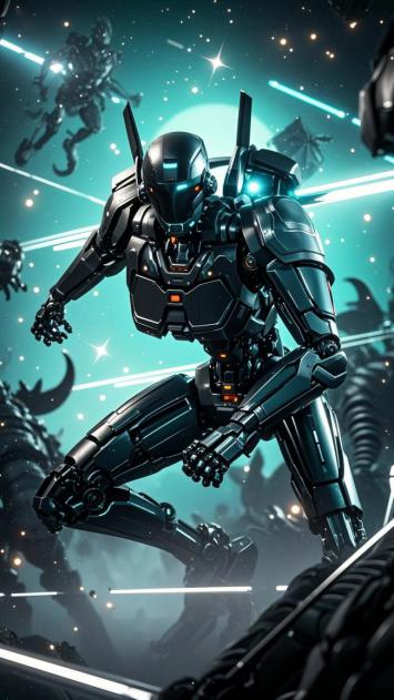 赛博朋克机甲战士太空激战场景