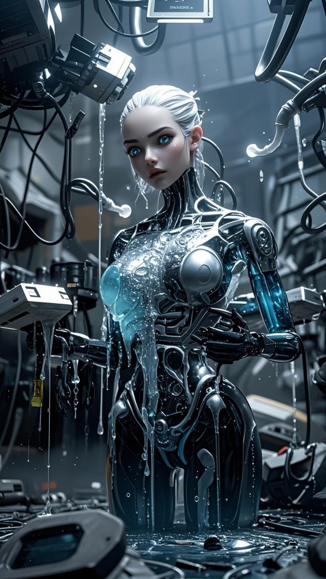 液态金属赛博女战士：未来实验室中的科技美学