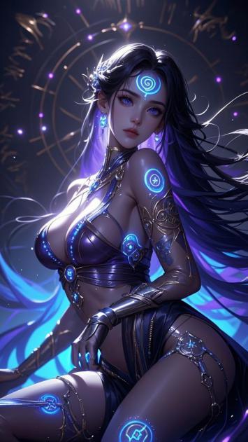 赛博朋克女神：霓虹符文战甲少女