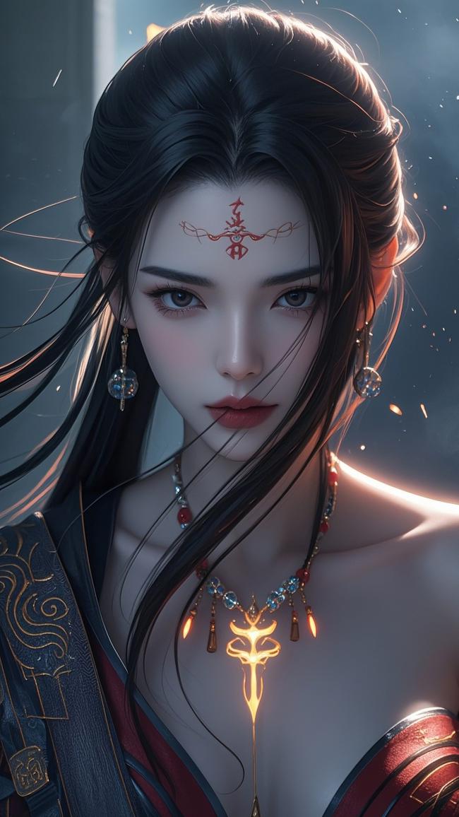 仙侠玄幻女战士：红衣符咒额间光
