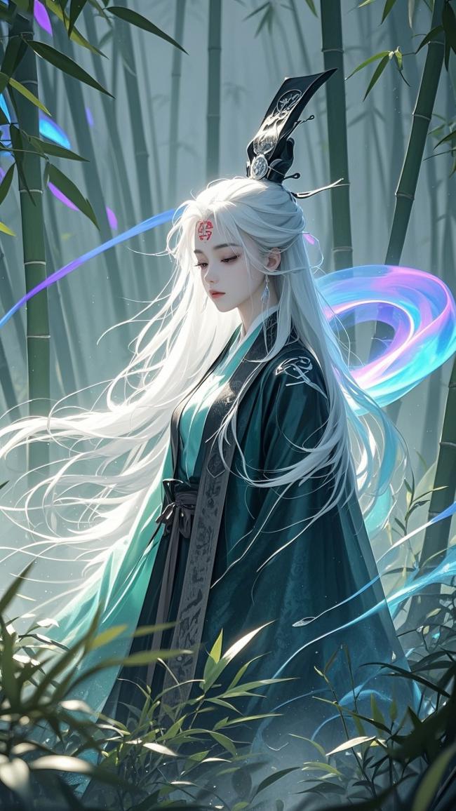 银发仙子竹林幻影 · 古风仙侠插画