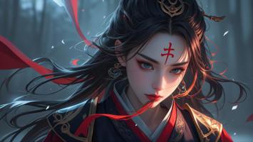 仙侠红妆少女水墨动漫特写