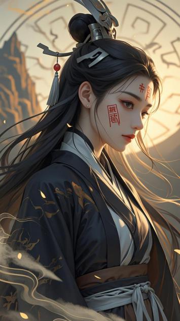 古风仙侠少女写真，金纹汉服配符文印记